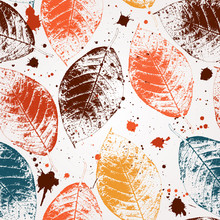 Seamless Pattern With Colored Autumn Leaves And Blots. EPS 10 Vector Illustration