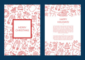 Poster - Vector hand drawn christmas elements with santa, xmas tree, gifts and bells card template