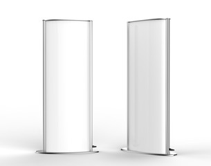 Wall Mural - Curved double sided totem poster light advertising display stand. 3d render illustration.