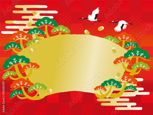 正月背景イラスト 鶴と松 Stock Vector Adobe Stock