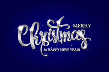 Canvas Print - Merry Christmas hand drawn silver lettering text