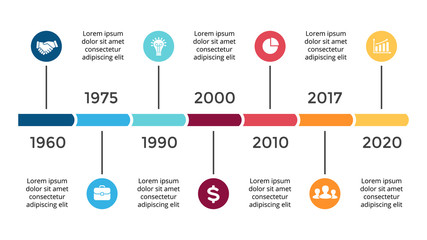 Wall Mural - Vector arrows circles timeline infographic, diagram chart, graph presentation. Business progress concept with 7 options, parts, steps, processes.