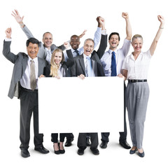 Canvas Print - Business people holding a white board
