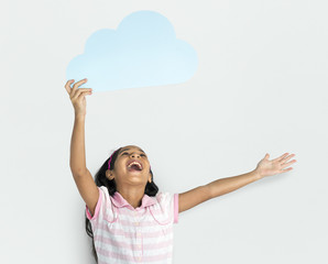 Wall Mural - Asian Girl Child Cloud Computing Concept