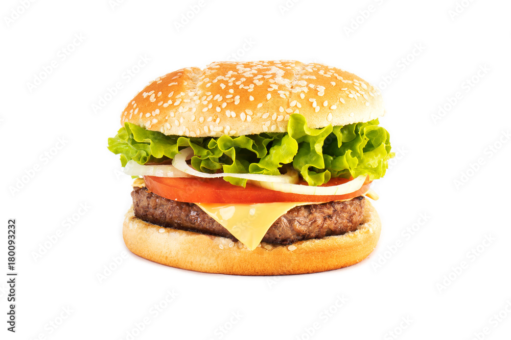 Hamburger sous fond blanc - obrazy, fototapety, plakaty 