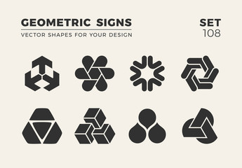 Set of eight minimalistic trendy shapes. Stylish vector logo emblems for Your design. Simple geometric signs collection.