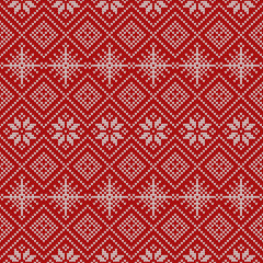 Wall Mural - Knitted scandinavian pattern with snowflakes. Vector.