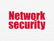 © Maksim Kabakou - Safety concept: Painted red text Network Security on White Brick wall background