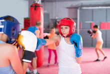 Cheerful Boys And Girl Practicing Boxing Punches
