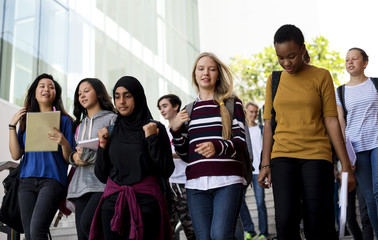 Wall Mural - Diverse group of students walking in school