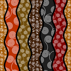 Aufkleber - Ethnic boho seamless pattern in african style on black background. Tribal art print. Curly patterns.