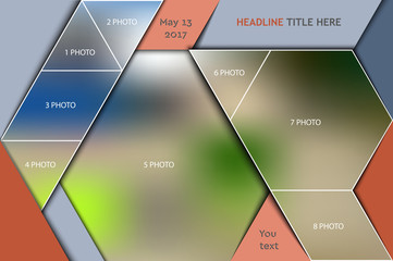 Wall Mural - Template for photo collage in modern style. Frames for clipping masks is in the vector file