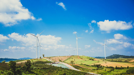 wind turbine Electrical generating. On the mountain. Thailand