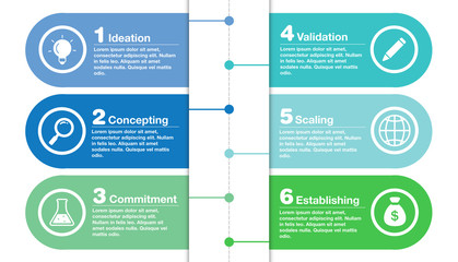 Colorful business infographic diagram with icons, graph, presentation, chart. Business concept infographics with 6 segments. Vector illustration template