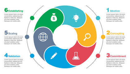 Wall Mural - colorful business infographic diagram with icons, graph, presentation, chart. circular business conc