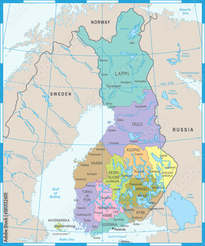 Fotomural Finland Map - Detailed Vector Illustration
