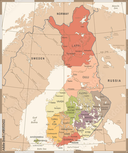 Cuadros en Lienzo Finland Map - Vintage Detailed Vector Illustration