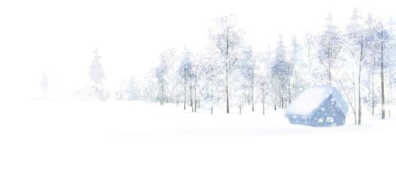 Wall Mural - vector winter scene with house in forest.