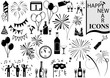 Happy New Year Icon Collection - Black and White Design Elements for Your Project, Vector