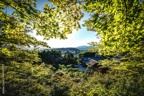 Kyoto City Skyline in Japan with temples an japanese garden visible Poster Mural XXL
