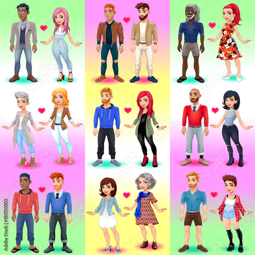 Set of homosexual and heterosexual couples