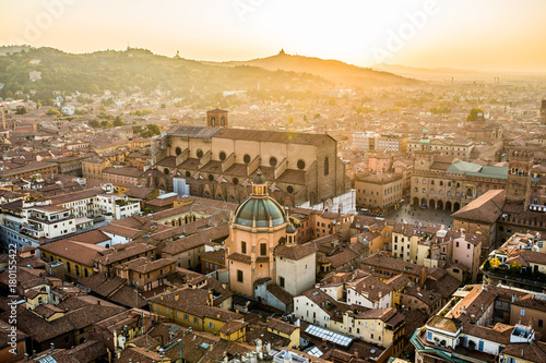 Cuadros en Lienzo Aerial view of Bologna, Italy at sunset