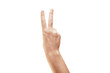 © glass_frog - A woman Hand showing victory sign on white background