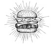 Vector vintage burger drawing.