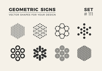 Wall Mural - Set of eight minimalistic trendy shapes. Stylish vector logo emblems for Your design. Simple geometric signs collection.