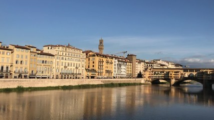 Wall Mural - FLORENCE - OCTOBER 2016: Panoramic view of Lungarni. The city attracts 5 million tourists annually.