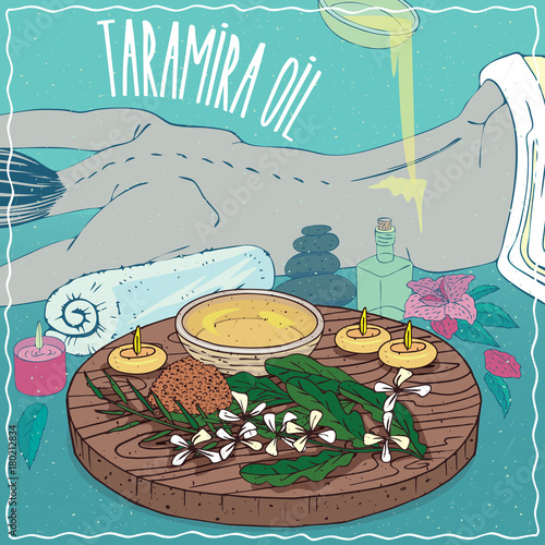 Wood Bowl Of Taramira Oil And Flowers And Seeds Of Eruca Sativa Plant Oil Flows On The Back Of The Lying Girl Natural Vegetable Oil Used For Body Massage Buy This Wood Bowl Of Taramira Oil And Flowers And Seeds Of Eruca Sativa Plant Oil Flows On The Back Of The Lying Girl Natural Vegetable Oil Used For Body Massage Buy This