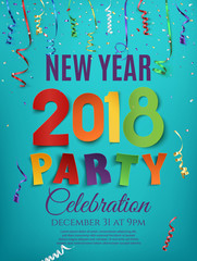 Sticker - New Year 2018 party poster design template.