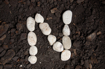 English alphabet (N - alphabet) from the white rock on the soil