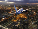 Fototapeta Big Ben - Verkehrsflugzeug im Landeanflug über Melbourne