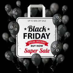 Canvas Print - Black Friday Black Balloons Percents Shopping Bag