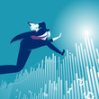 Reaching the Goal. Illustration of a manager jumping over business graph.