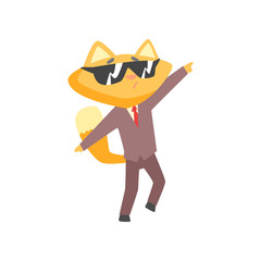 Sticker - Funny angry businessman fox in a suit standing and gesturing, cute animal boss character cartoon vector Illustration