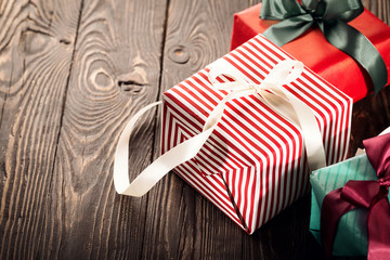 Wall Mural - Wrapped presents on wood