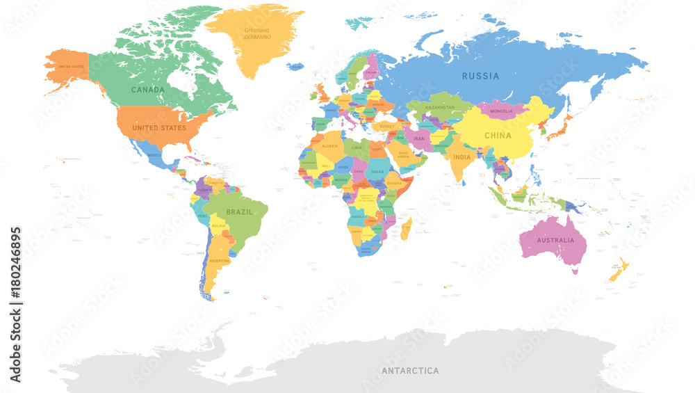 Vector Detailed World Map - obrazy, fototapety, plakaty 