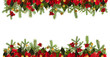 Christmas garland background with golden stars and poinsetta, free space for your text