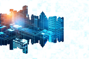 Digital city on white background