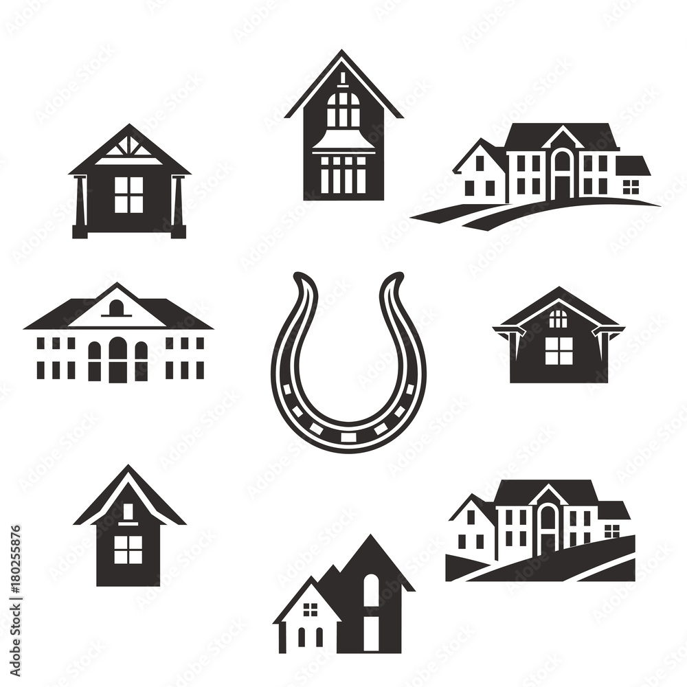 Real estate. Flat Residential Houses. Set houses icons, buildings, and ...