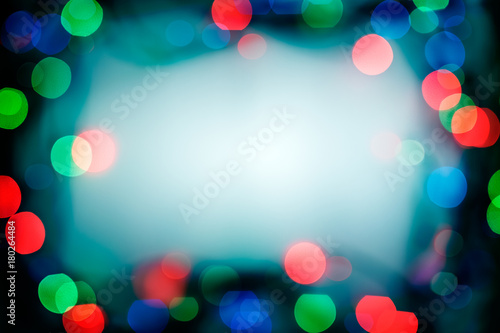 Colorful Chriostmas lights bokeh background with copy space