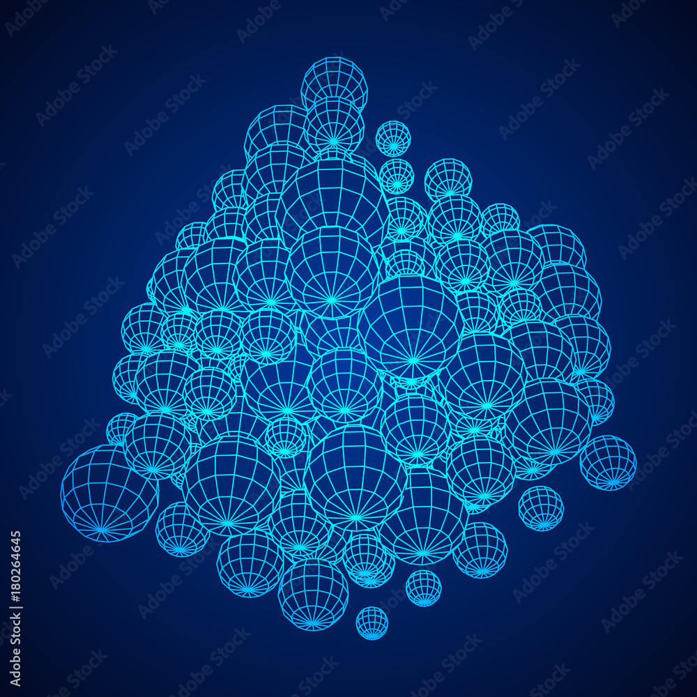 Wireframe Mesh Cube make with many small spheres. Connection Structure ...
