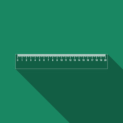 Straightedge symbol. Ruler icon isolated with long shadow. Flat design. Vector Illustration
