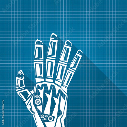 vector robotic arm symbol on blueprint paper background robot hand blueprint paper background