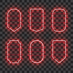 Wall Mural - set of realistic glowing red neon frames isolated on transparent background. shining and glowing neo