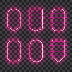 Wall Mural - set of realistic glowing purple neon frames isolated on transparent background. shining and glowing 