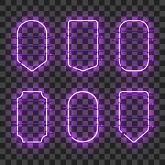 Wall Mural - set of realistic glowing purple neon frames isolated on transparent background. shining and glowing 