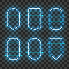 Wall Mural - set of realistic glowing blue neon frames isolated on transparent background. shining and glowing ne